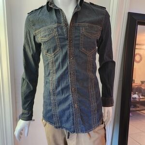 DOLCE & GABBANA MENS M COTTON DENIM BUTTON DOWN Long SLEEVE SHIRT 8A